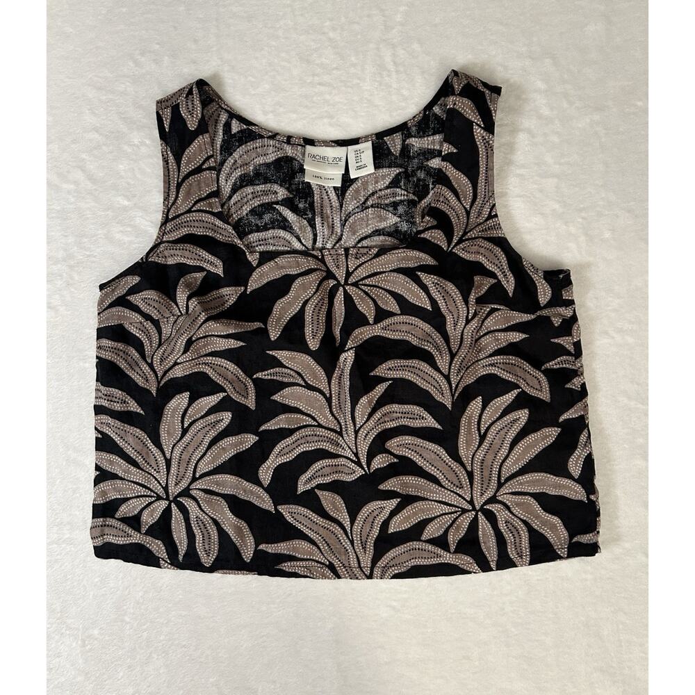Rachel Zoe Linen Tank Size Small Tropical Leaf Vacation Resort Cruise Beachy